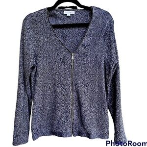 Calvin Klein Charcoal Gray Zip Front V Neck Lightweight Sweater Size Large